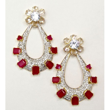 American Diamond Ruby Dangler Earrings